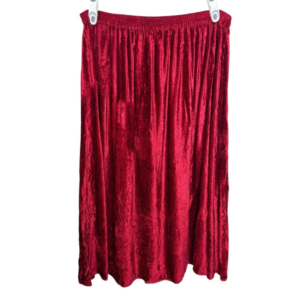 Choice XL Red Velvet Maxi Skirt Elastic Waist Crushed Texture Gothic Romantic